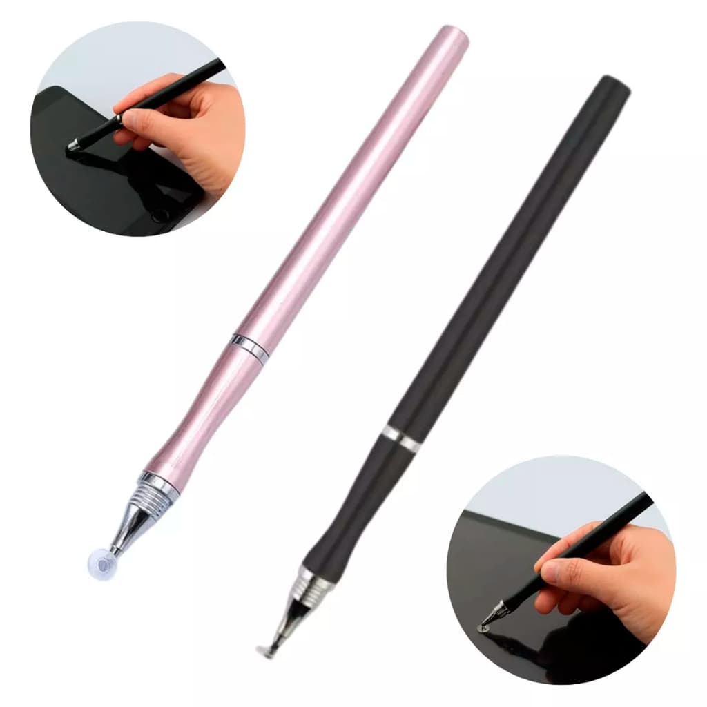 Kit 2 Caneta Touch Screen Ponta Fina Desenho 2 Em 1 Compatível Android Apple Celular Tablet Desenhos Stylus Alta Precisão Universal
