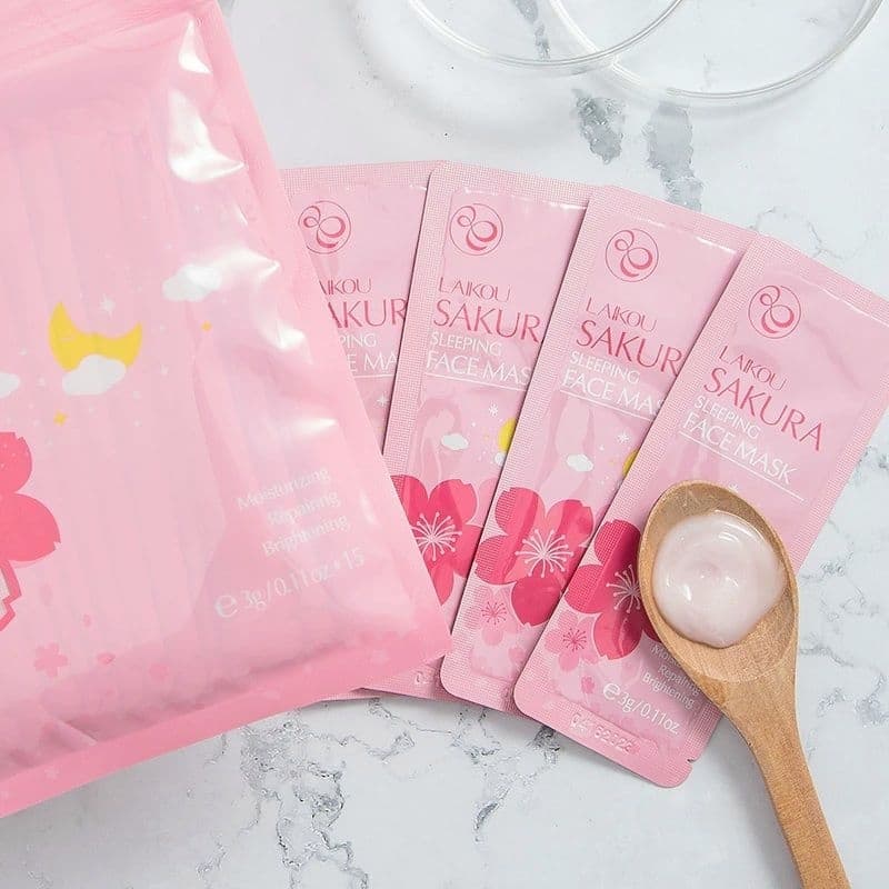 KIT 4 sachês LAIKOU Máscara Noturna Antiacne com Extrato de Sakura Japonesa  Ilumina Reduz Rugas Anti-idade Skincare 3g