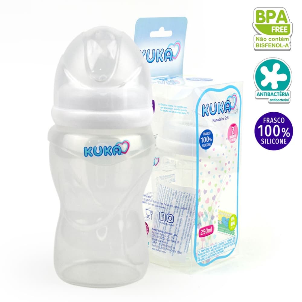 Mamadeira Soft Kuka Silicone 250ml Bico Achatado Ortodôntico