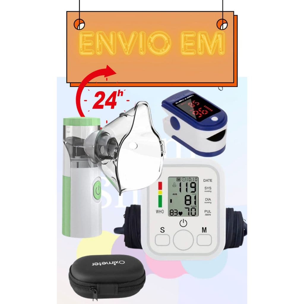 Kit nebulizador portátil+oximetro de dedo+monitor de pressão de braço+capa para oximetro
