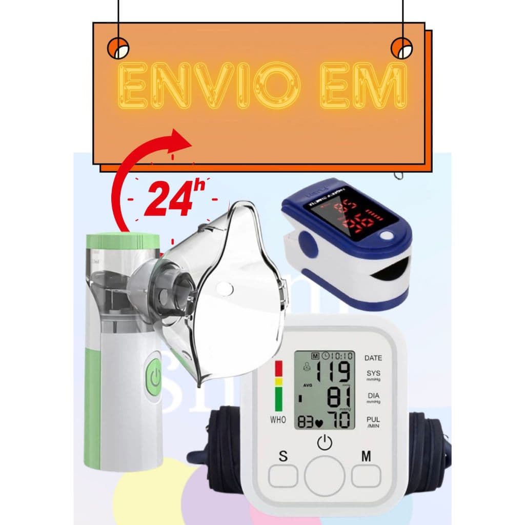 Kit saúde monitor de pressão automático de braço+oximetro digital de dedo+nebulizador portátil