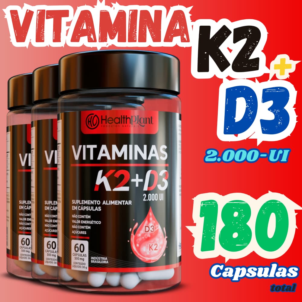 Suplemento Vitamina K2 - Menaquinona + Vitamina D3 - Colecalciferol | Cápsulas
