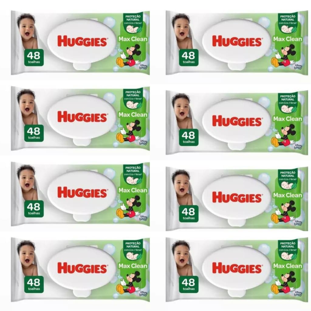 KIT 8 PACOTES DE LENÇO UMEDECIDOS HUGGIES MAX CLEAN HIGIENE SUPERIOR