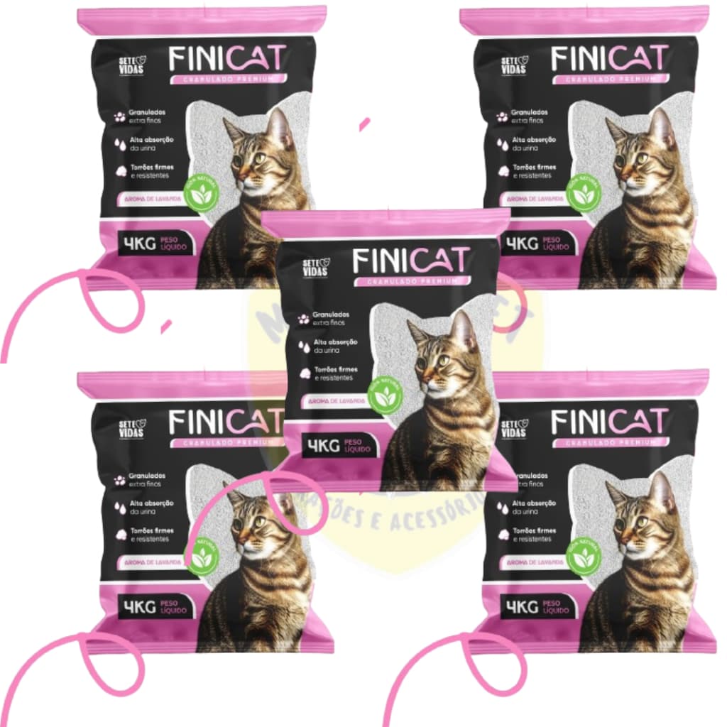 5 Areia Para Gato Sanitária Fini Cat Premium Tradicional Gato (5 x 4kg = 20kg)