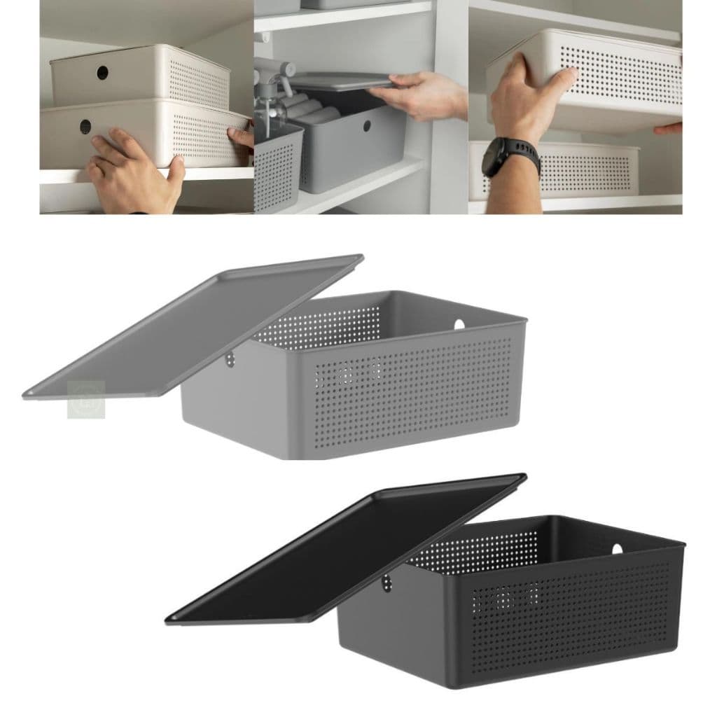 Cesto Flow 12L Com Tampa Organizador de Lavanderia Armário Banheiro Cozinha e Roupas 34 x 27 x 13cm