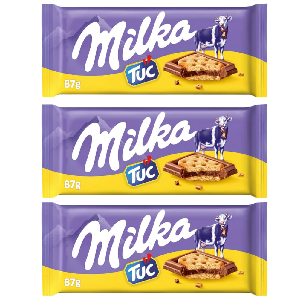 3 Barra De Chocolate Importado Milka Tuc (biscoito Salgado)