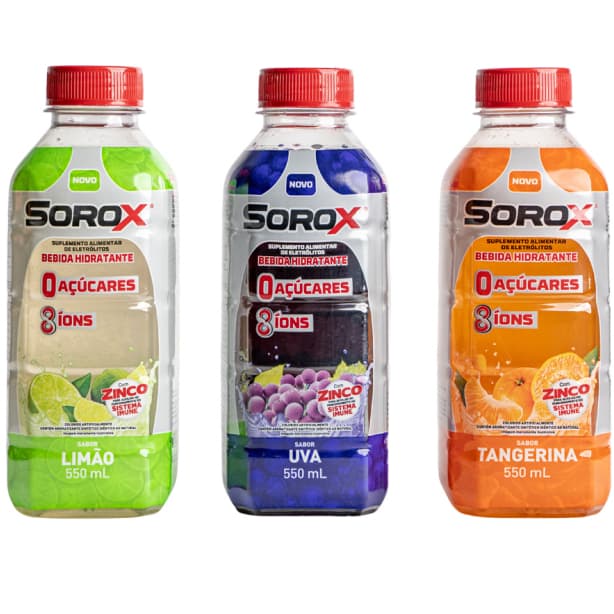kit 03 Sorox Sabores (Limão, Uva e Tamgerina) 550ml - Bebida hidratante de eletrólitos