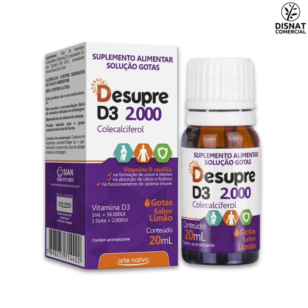 Vitamina D Desupre D3 2000UI Colecalciferol Gotas Sabor Limão 20mL- Arte Nativa