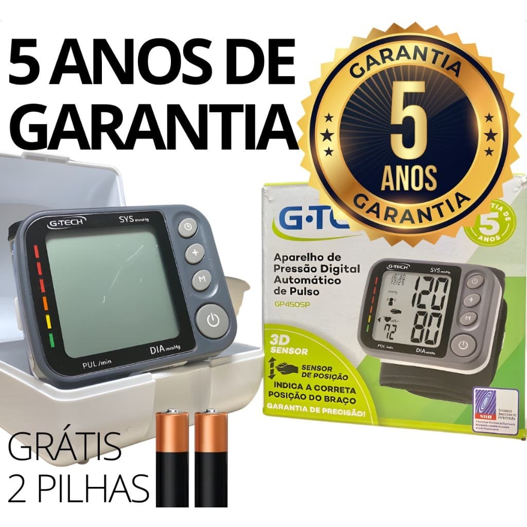 Aparelho de Pressão Arterial de Pulso Digital G-Tech GP450SP Sensor 3D