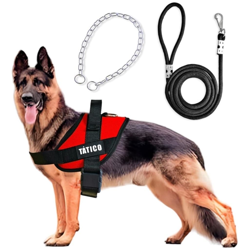 Peitoral Com Guia Reforçado Para Cães Grandes Pastor Alemão Ajustável Kit Pet