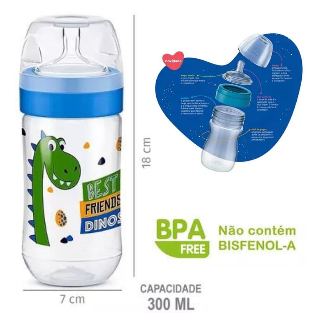 Mamadeira Tampa Antivazamento Bebê Lillo Evolution Magia Grande 300ml Super Resistente