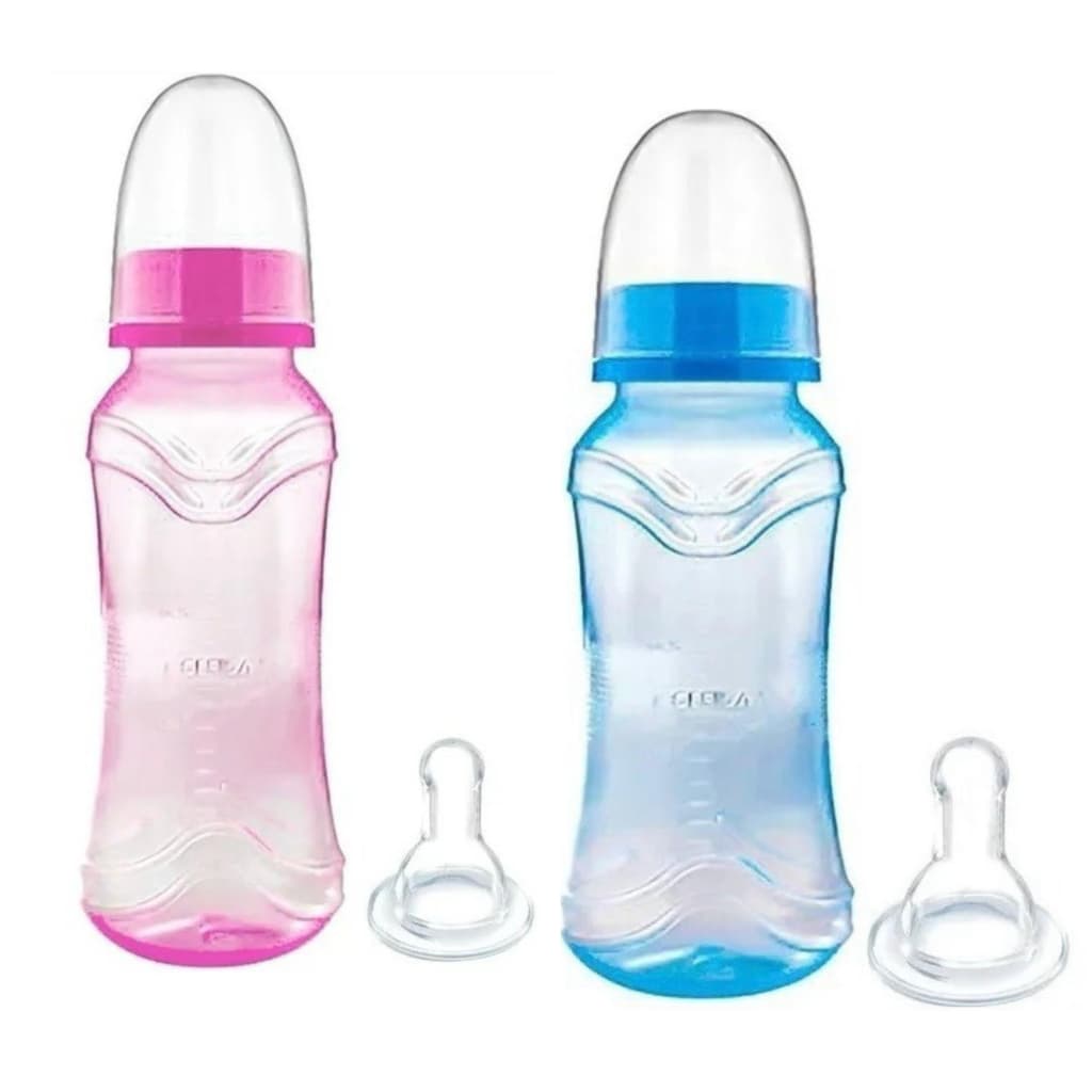 Mamadeira Bebe Sem Alça Menino Menina Bico De Silicone 250ml Cinturada Ref 928