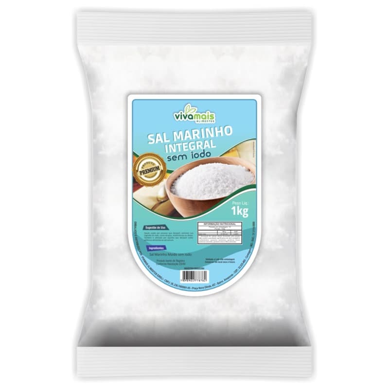 Sal Marinho Integral Sem iodo 1kg /Vivamais Alimentos