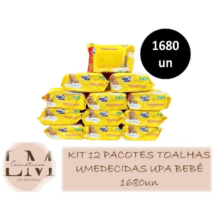 Kit 12 pacotes com 140un Lenços/Toalhas Umedecidas Upa Bebê (1680 un de toalhas umedecidas)
