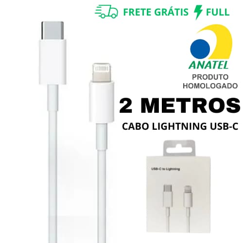 CABO LIGHTNING USB-C TIPO C - CARREGAMENTO RÁPIDO / DADOS DE 2M PARA IOS