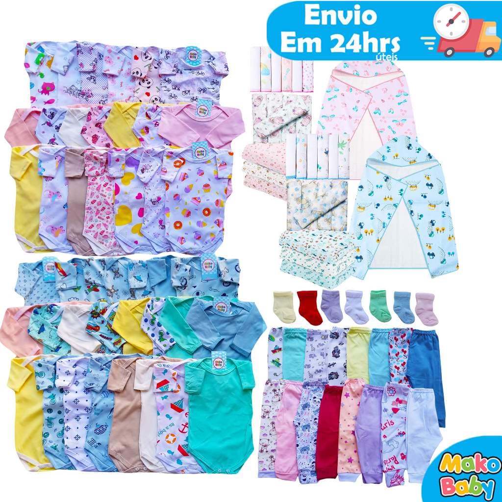 Kit Enxoval Bebê 25 Peças Menino ou Menina Algodão Roupas de Bebê Recém Nascido