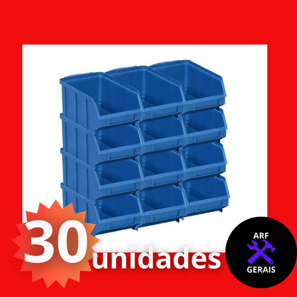 Caixa Bin Organizadora Plástica Nº3 Azul Caixa Com 30 Peças Organizador de Parafusos e Ferramentas