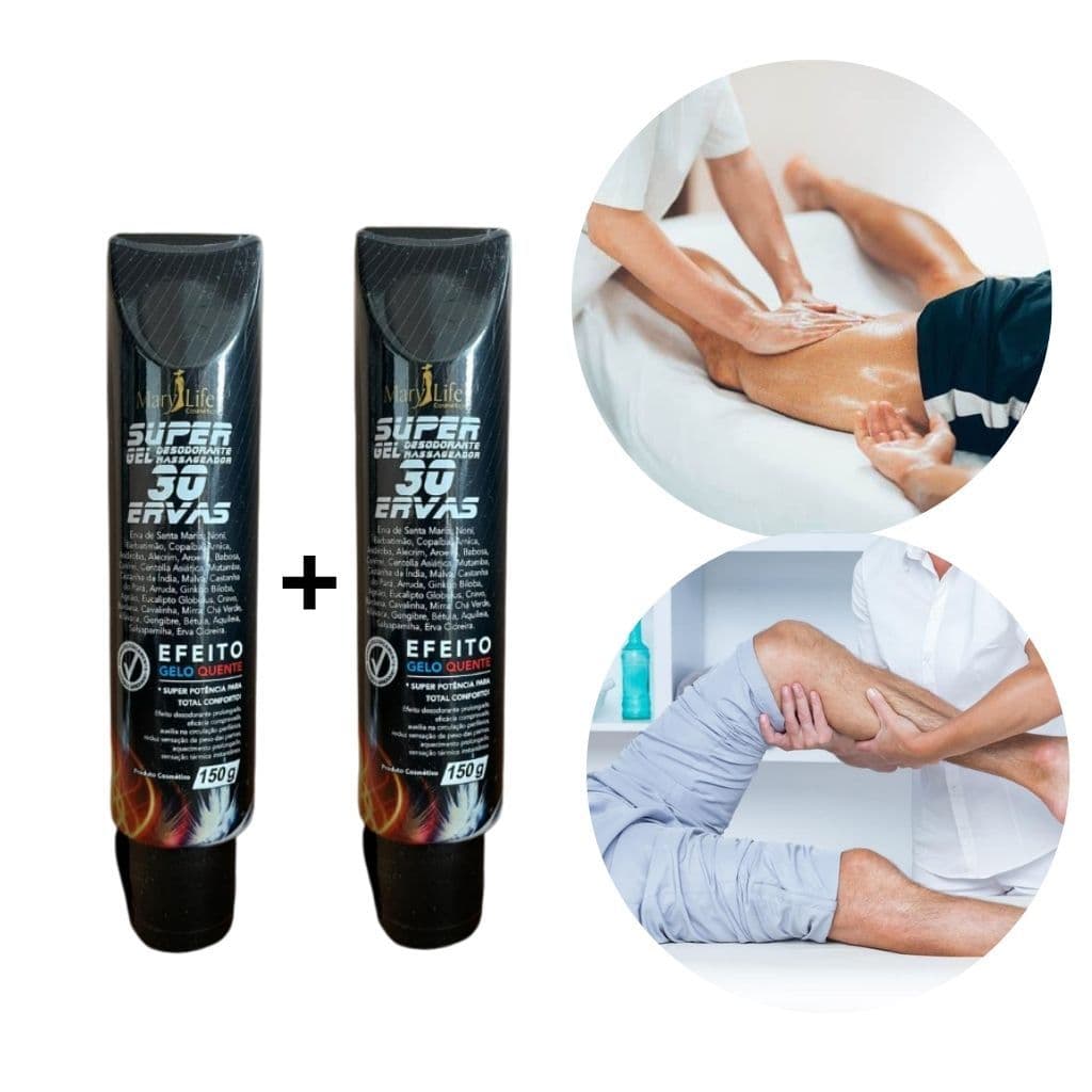 Kit c/2 Super Gel Massageador Pomada Massageadora 30 ervas Quente e Frio Para Dor muscular 150g Cada