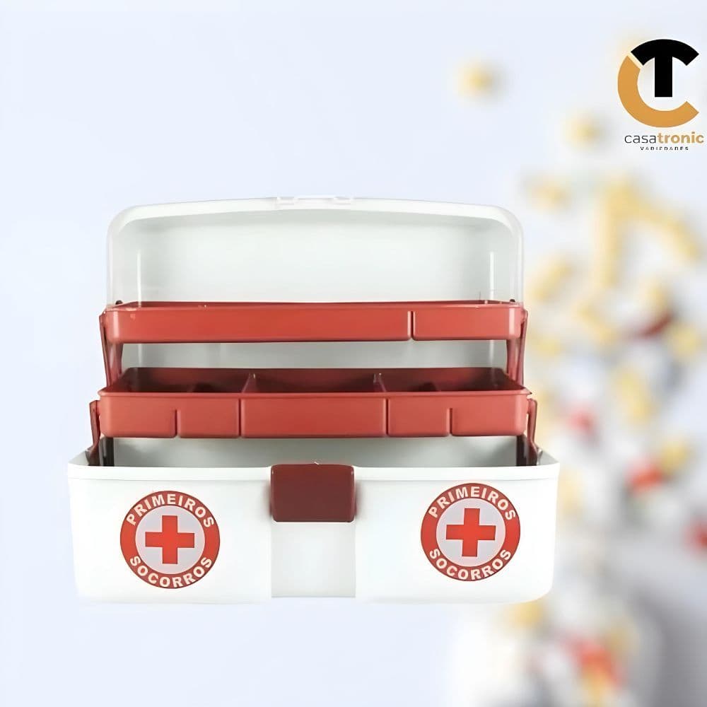 Maleta de Primeiros Socorros porta remédios medicamentos com 2 bandejas kit emergência