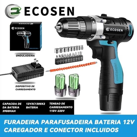 Parafusadeira/furadeira Sem Fio 2 Baterias 2 Velocidades 12v Bivolt 110V/220V Oferta Especial