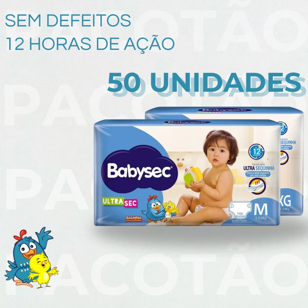 Fralda Descartável Babysec - Tamanho XXG (Acima de 13kg) - Promoção Galinha Pintadinha - 50 Unidades