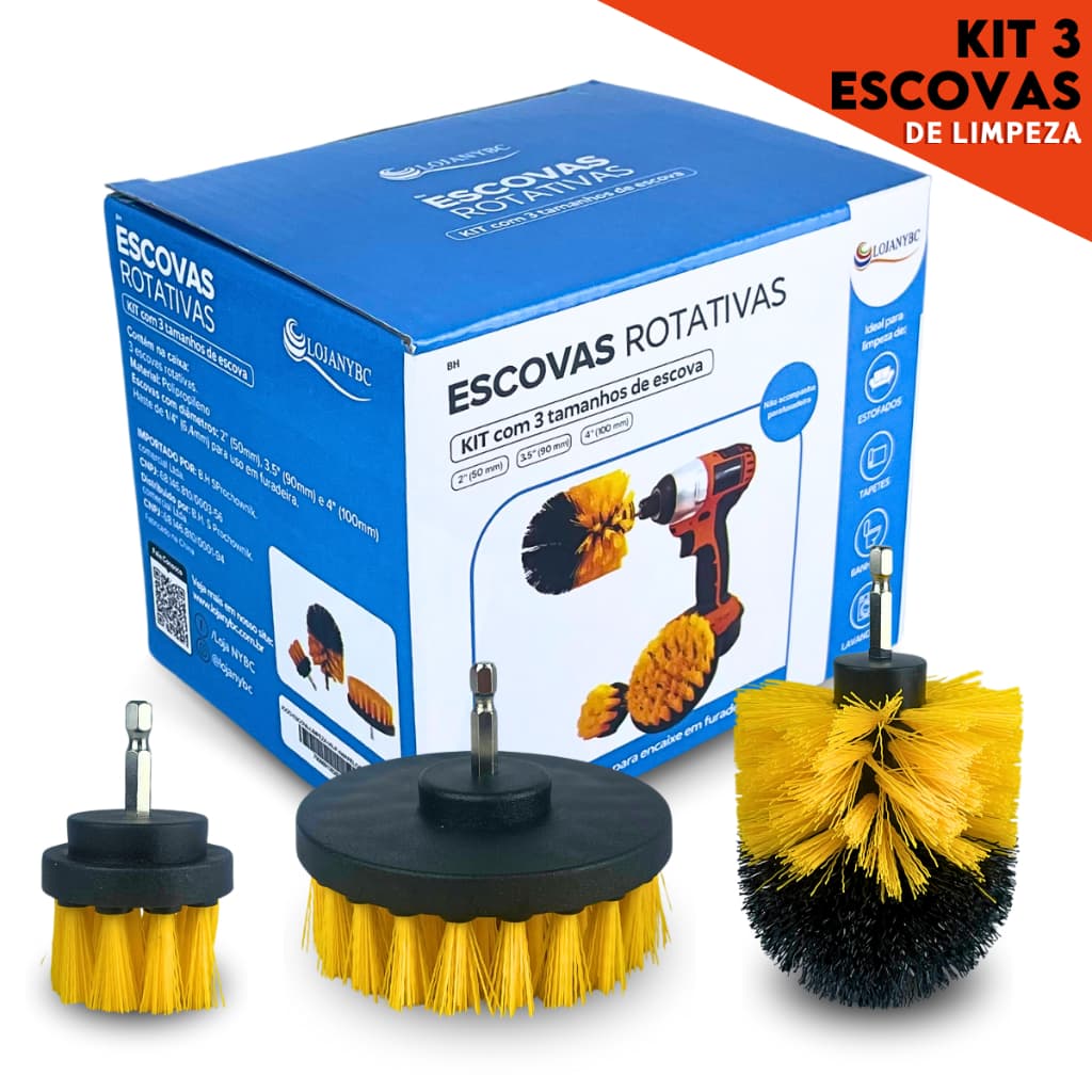 Kit 3 Escovas De Limpeza Para Parafusadeira Furadeira - Mazzal