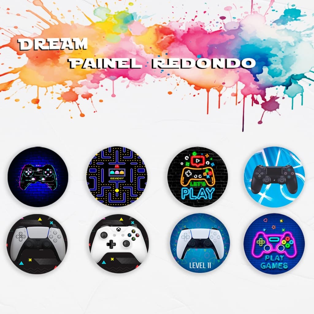Capa Para Painel Redondo Tema Video Game Controle Jogos Decoração Festa Aniversario Malha Sublimada