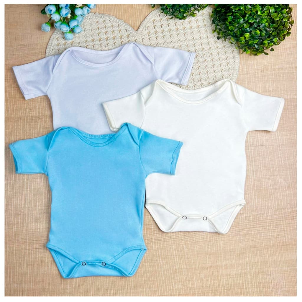Combo Body Manga Curta para Bebê Recém Nascido Menino Menina Kit 03 Peças - Roupas de Bebê