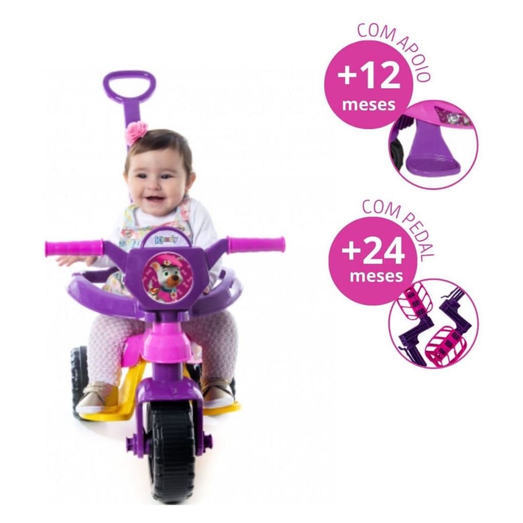 Velocipide Kendy Motoca Infantil C/ Empurrador Proteção Bebe e Criança Carrinho de Passeio Kemotoca Triciclo