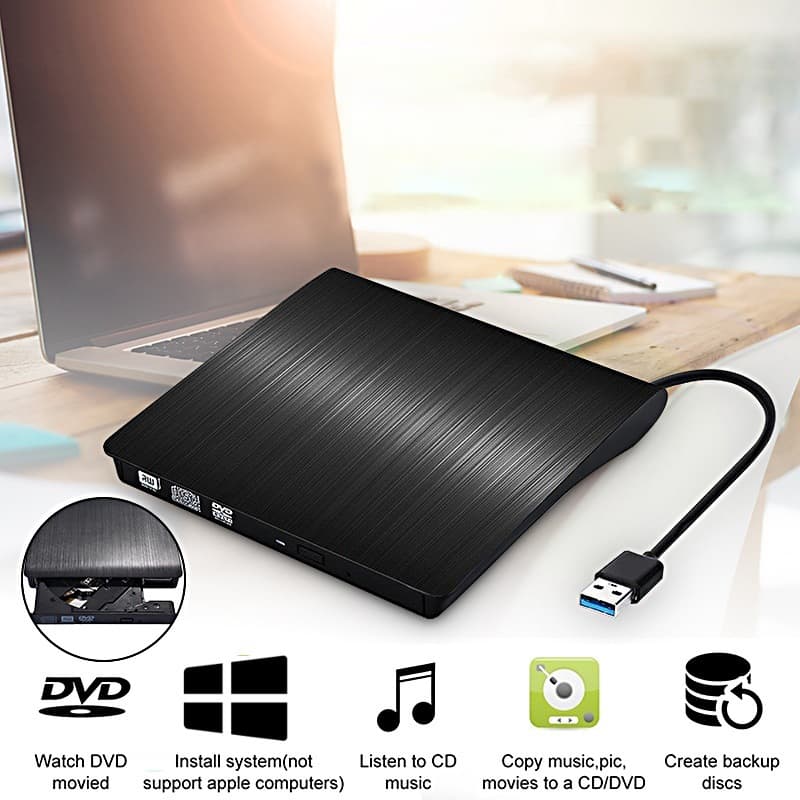 Leitor E Gravador Cd Dvd Externo Slim Preto Usb 3.0 P/ Pc