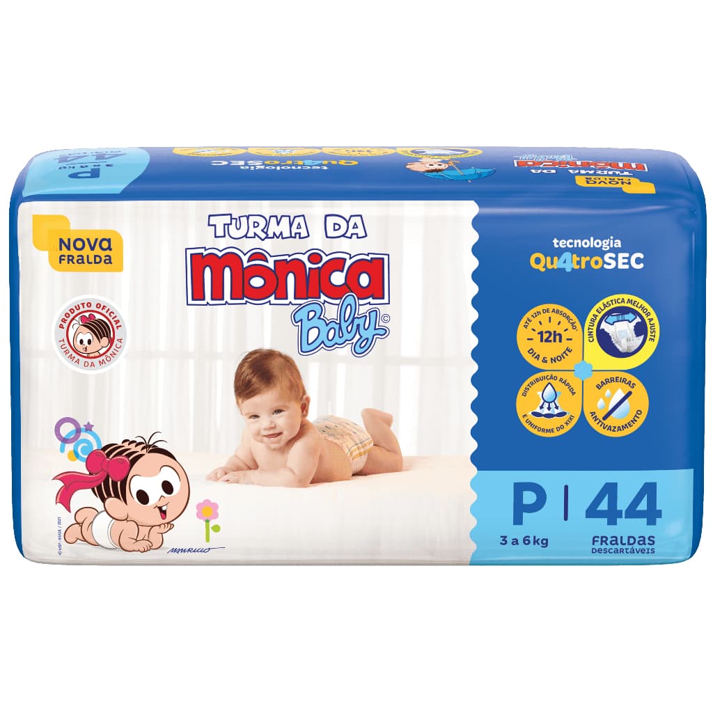 Fralda Descartável Turma da Monica Economica- P com 44 UN (3 A 5 KG)