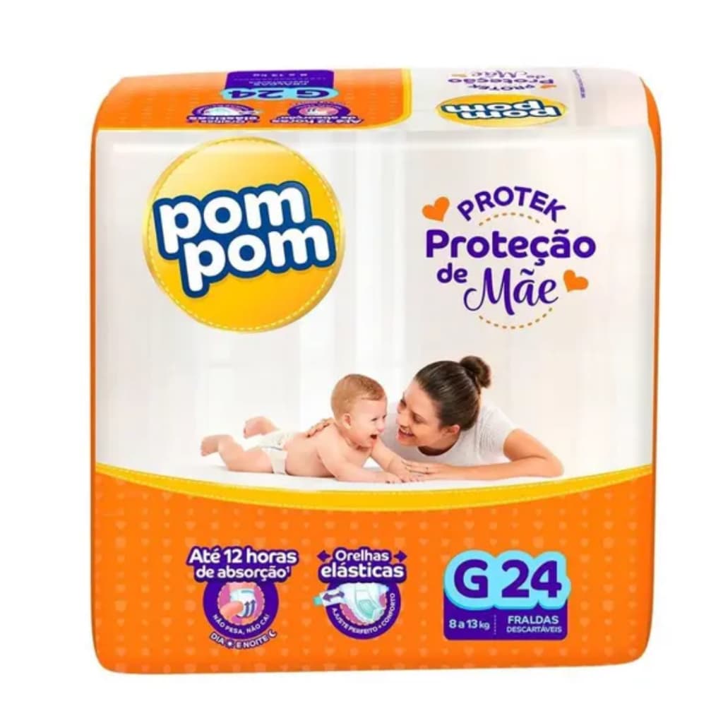 Fralda Descartável Pom Pom Derma Protek Jumbo Tamanho G com 24 fraldas