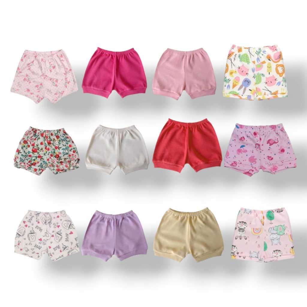 Kit 12 Peças - 06 Short Estampado + 06 ShorT Liso Tapa Fralda Para Bebê Estampado Malha Algodão Bermuda Roupa de Verão