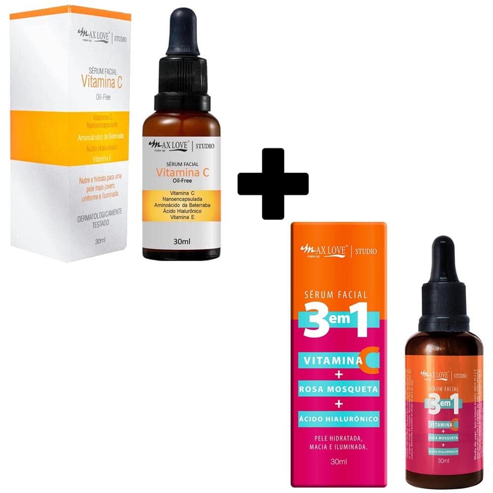 Kit c/ Sérum Facial Vitamina C e Sérum Facial 3 em 1 Max Love