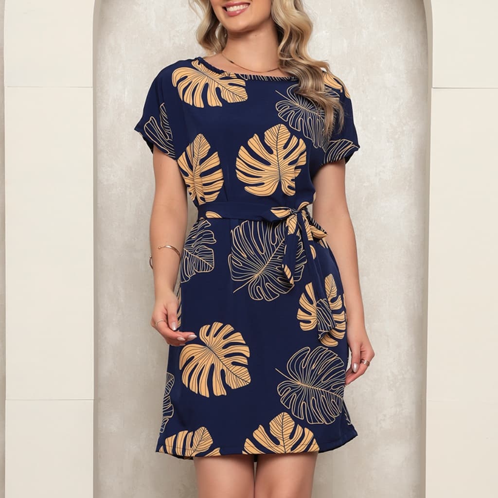 Vestido Confortável | Crepinho estampado | Corda Na Cinto
