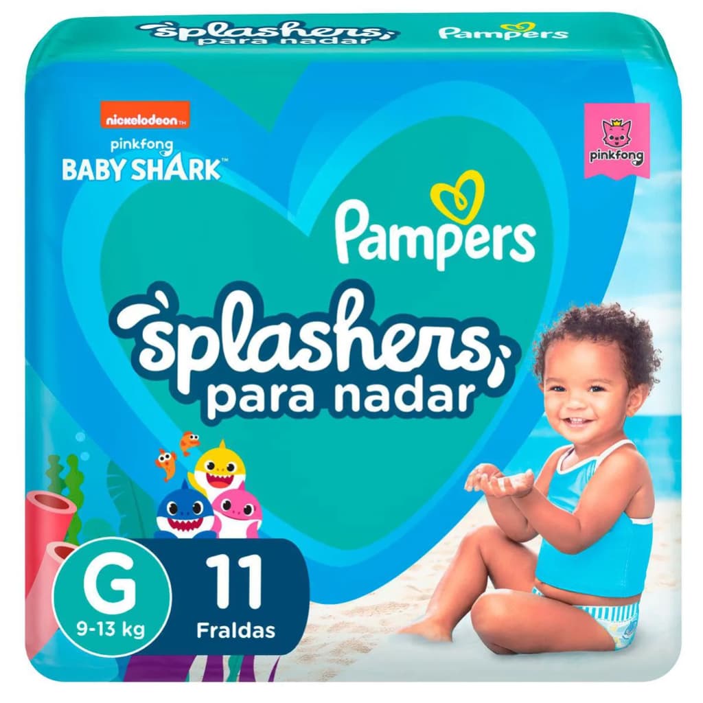 Fralda Pampers Praia E Piscina Splashers Baby Shark G (9 - 13 KG)  com 11