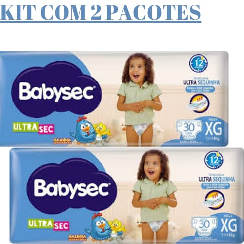 Kit Com 2 Fraldas Babysec ATACADO BARATO Tam: XG - 11 Até 14 Kg - PACOTE Mega/ 60 Tiras