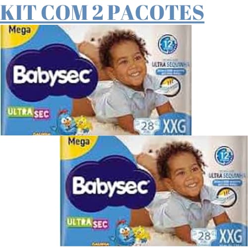 Kit Com 2 Fraldas Babysec ATACADO BARATO Tam: XXG - Até 13 Kg - PACOTE Mega/ 56 Tiras