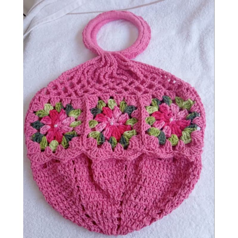 sacola de crochê/bolsa de crochê para pratos/porta prato com flores/feito no barbante