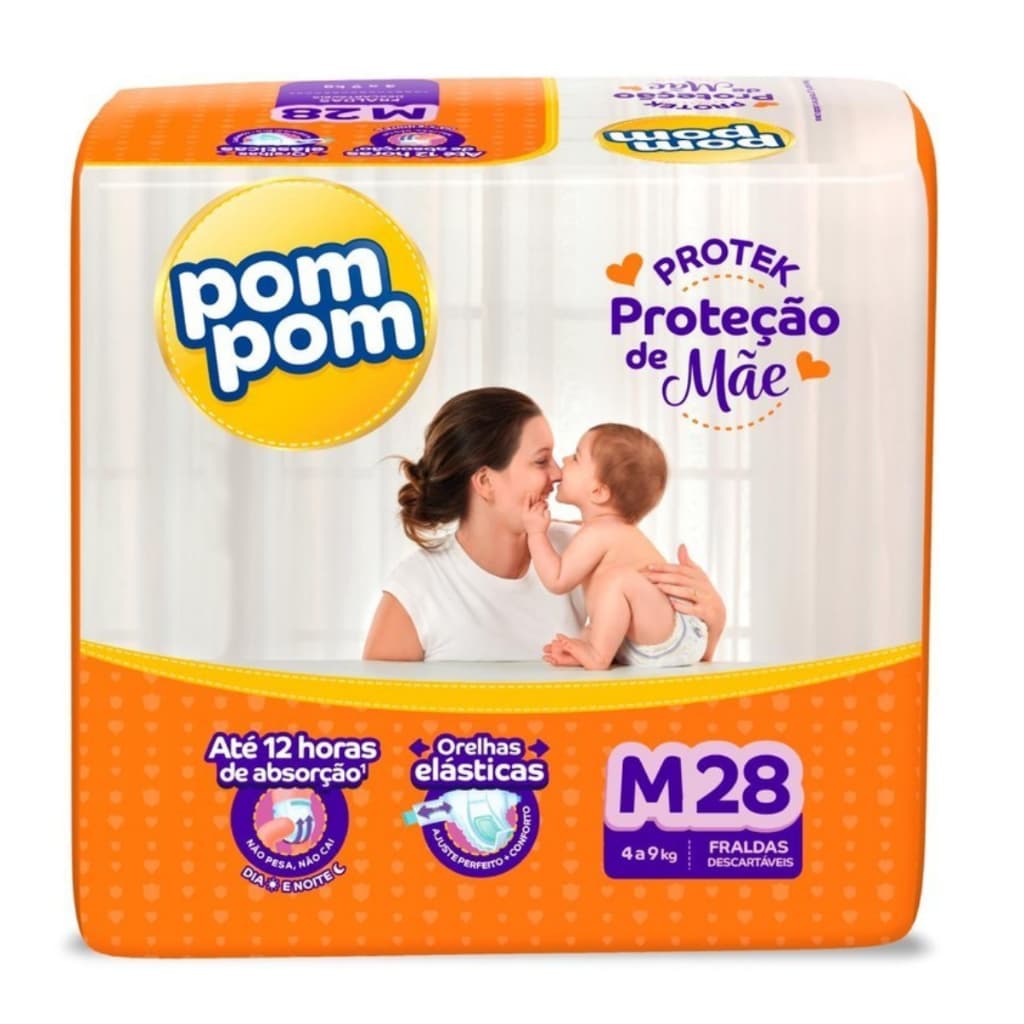 Fralda Pom Pom Protek Proteção de Mãe Tamanho M - Pacote Jumbo 28 Unidades