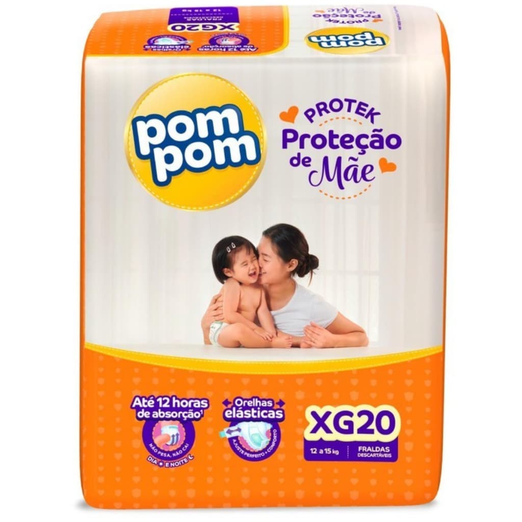 Fralda Pom Pom Protek Proteção de Mãe Tamanho XG - Pacote Jumbo 20 Unidades