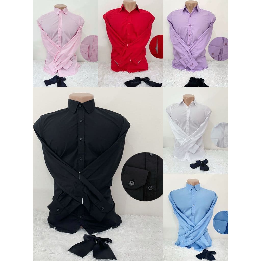 Camisa Social Masculina Lisa Manga Comprida Slim Fácil De Passar
