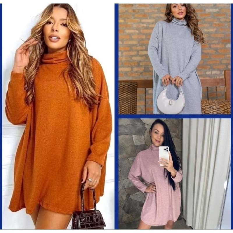 (ref.16) Vestido Poncho blusão lanzinha Max outono inverno gola alta frio manga