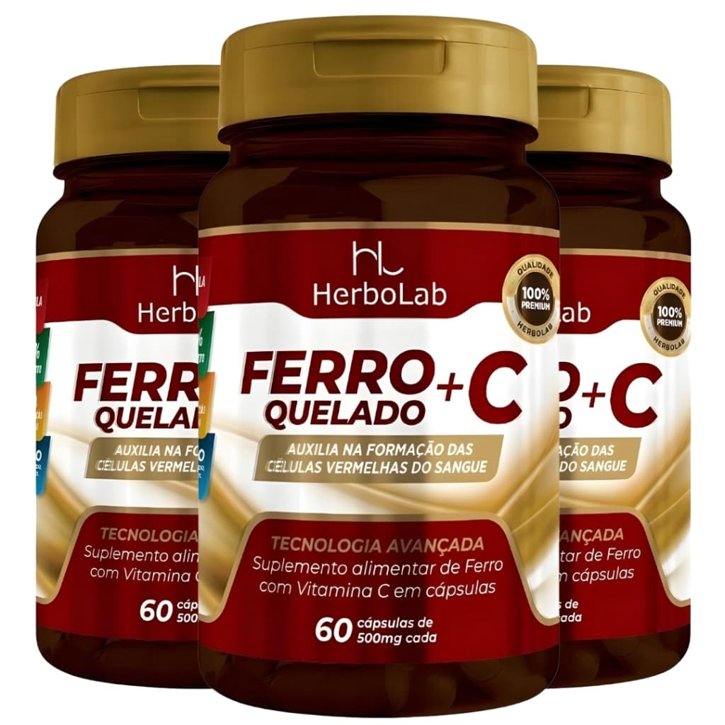 KIT C/3 Ferro + Vitamina C Quelado 60 Cápsulas - Herbolab