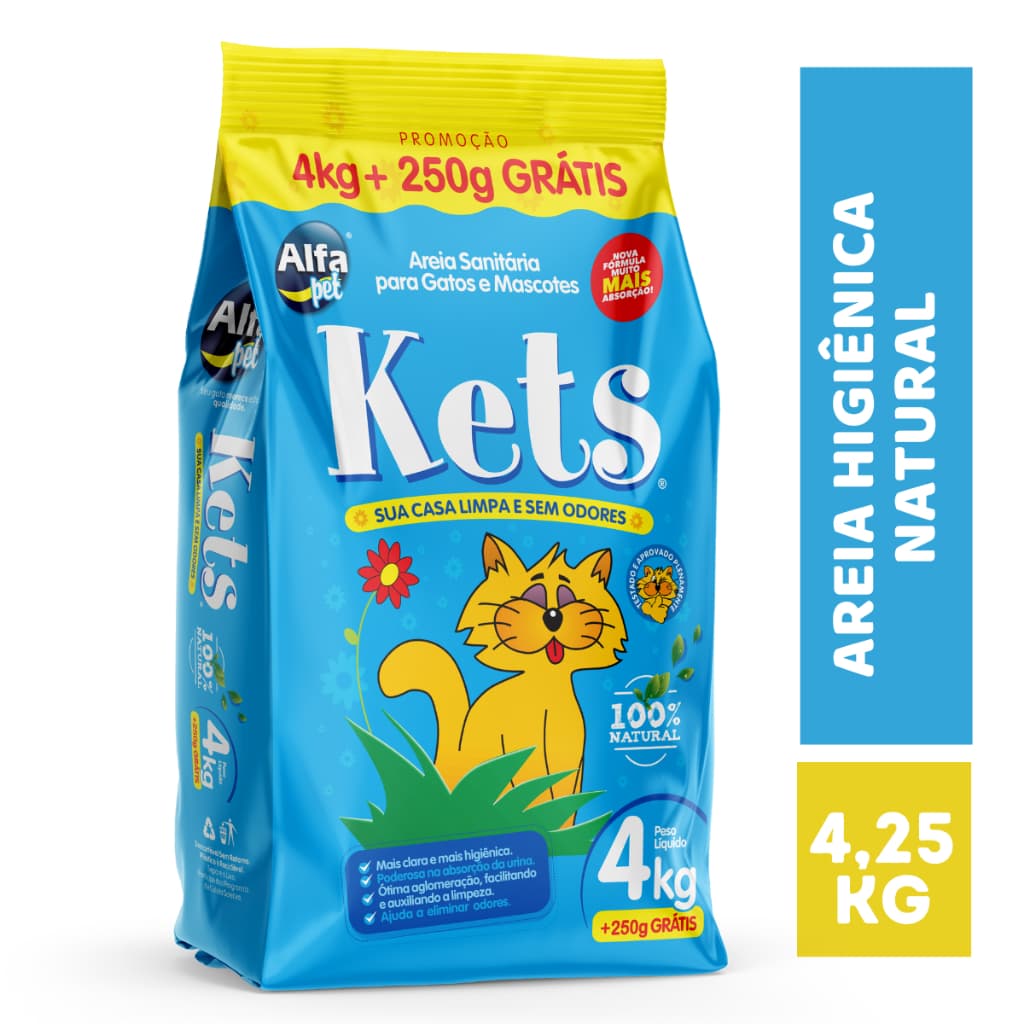 Areia Kets Para Gato Higiênica Sanitária Elimina Odores 4,25kg