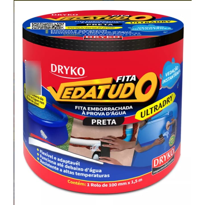 Fita Adesiva Emborrachada Tapa Furos Caixa D'agua, Canos, Piscina Vinil Cód. ULTRADRY
