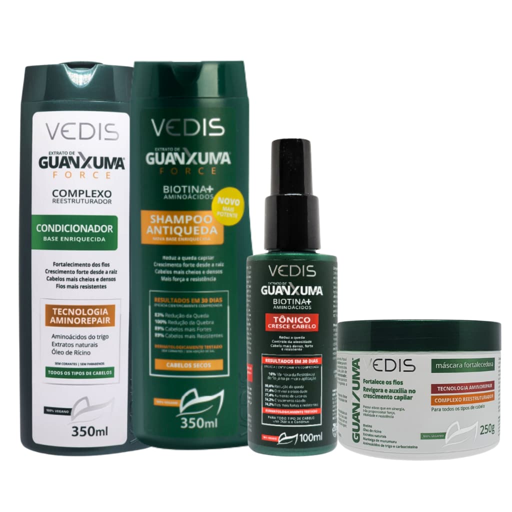 Kit Capilar Force Guanxuma Shampoo + Condicionador + Máscara Hidratante + Tônico - Vedis