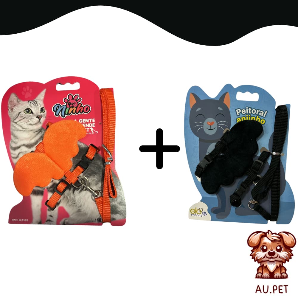 Kit com 2 Coleira para Gato e cachorro Coleira Peitoral Anjinho com Guia