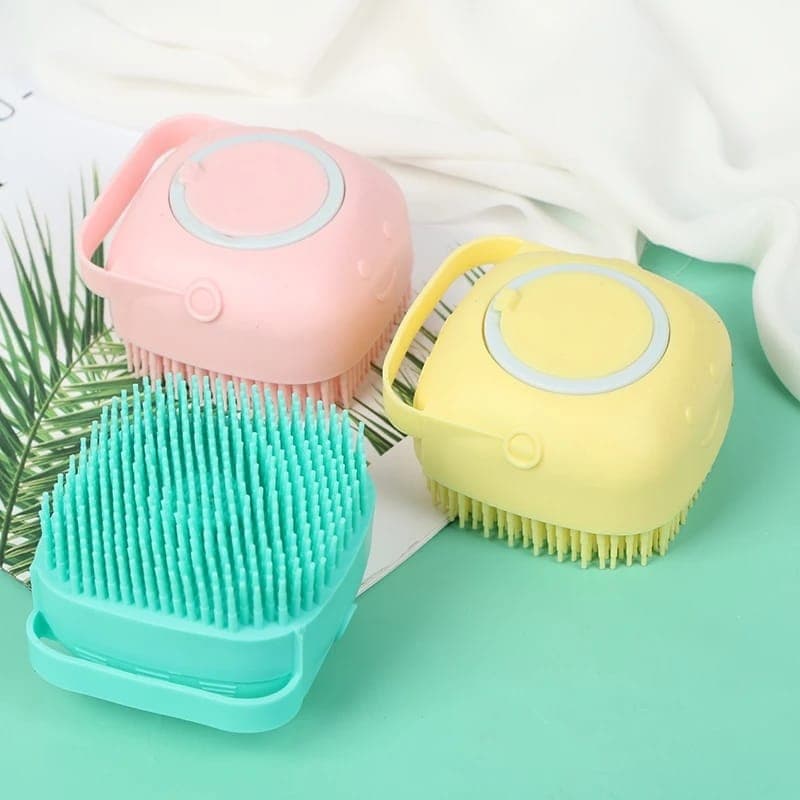 Escova de Silicone para Banho com Dispenser Shampoo Sabonete Escova Crianças Adultos e Pets