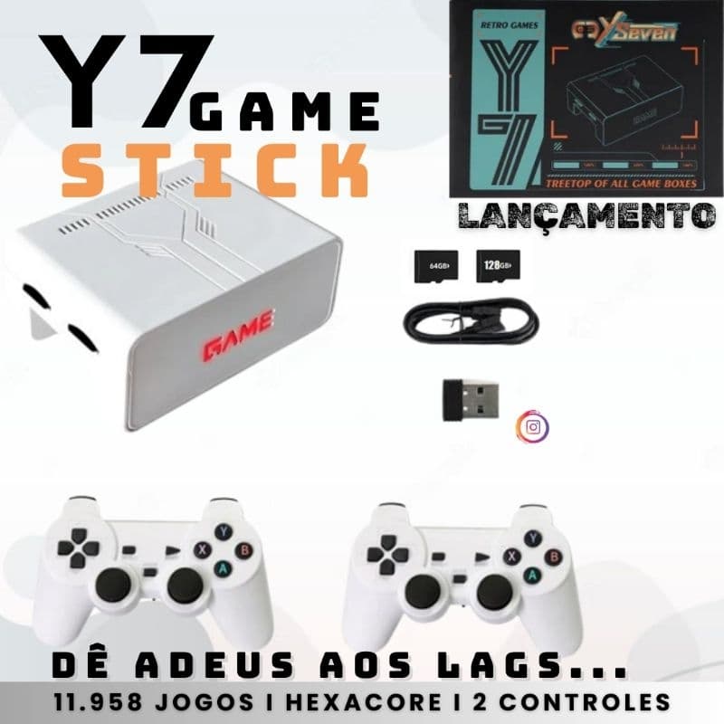 Y7 Game Stick Console de Videogame Portátil  com Suporte + 11.000 Jogos Vídeo HD Controle Sem Fio Comum Retrô 4K
